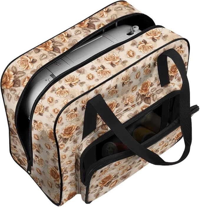 Sewing Machine Dust Bag Portable Travel Tote Bag Large Capacity Sewing Machine Storage Case Universal Versatile Organizer Bag with Handle and Soft Cushion, Retro Rose - Image 7