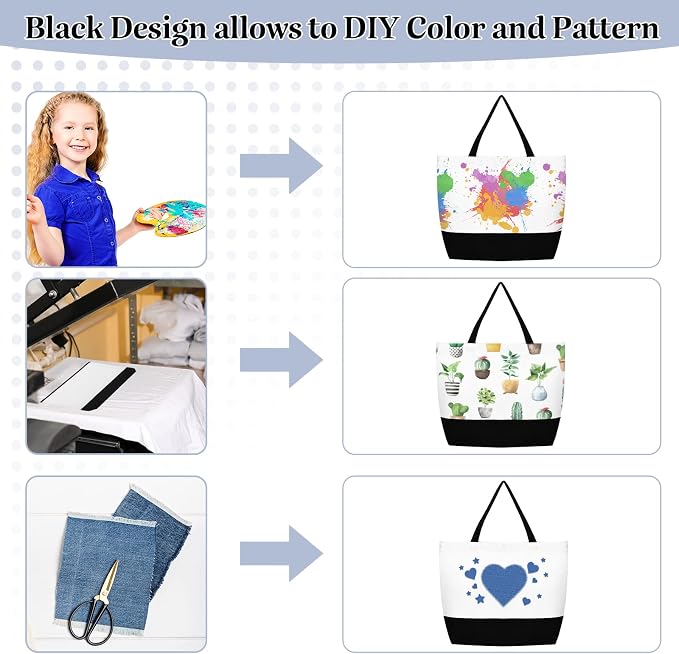 Sieral 50 Pieces Large Canvas Tote Bags Reusable Sublimation Blank Plain Bags Bulk with Zipper for DIY Crafts Shopping Women Teacher(Horizontal Wide Bag) - Image 7