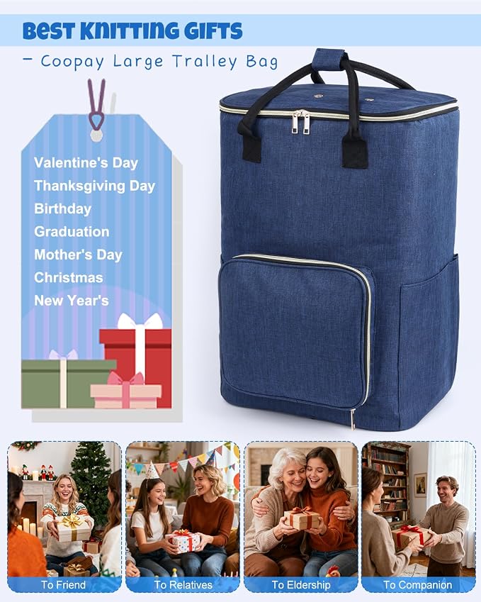 Coopay Portable Crochet Bag, Extra Large Yarn Storage for Crochet Accessories and Supplies, Yarn Bags with Wheels and Telescoping Handle, Durable Knitting Bag for Craft Enthusiasts - Image 7