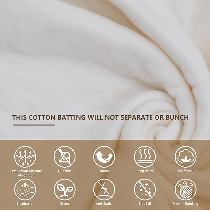 RRKTP Natural Cotton Batting for Quilting,48" x 10 Yards Batting for Quilts, Microwave Safe for Bowl Cozies,Cotton Lightweight Lining for Potholders Quilting, Batting for Sewing Handmade Quilts&DIY - Image 3