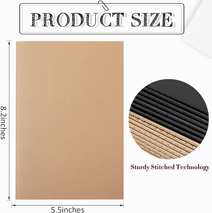 72 Pack Kraft Paper Notebook Journals 5.5 Inch x 8.3 Inch A5 Notebook in Bulk Softcover Ruled for Writing Sketch Travel Journal with 60 Pages 30 Sheets(Black,Brown,Line) - Image 2