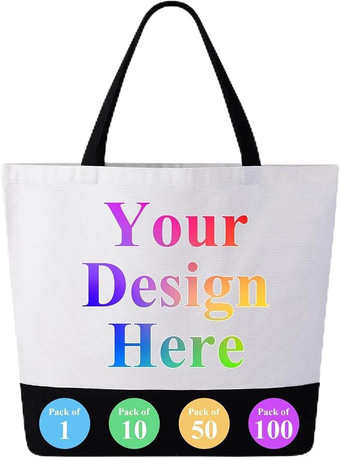 Custom Canvas Tote Bags Bulk with Logo 1 | 6 | 10 | 30 | 50 | 100 Pack Personalized Reusable Grocery Shopping Bags by HooAmI