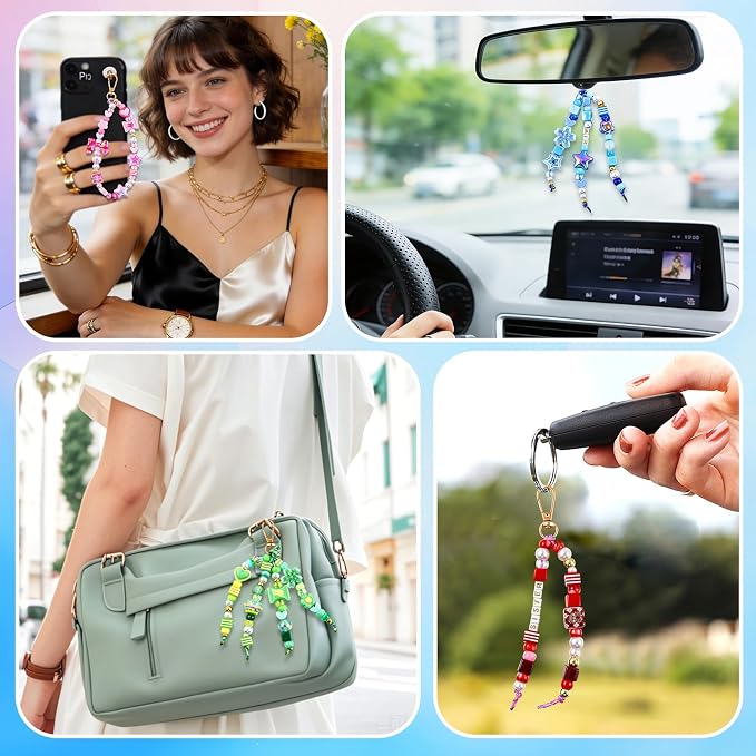 TOHONGADON 1227 PCS Beaded Keychain Making Kit for Women,DIY Bag Charm Kits | With Assorted Acrylic Star Heart Flower Letter Beads, Manual, Cords,Colorful Bead Keychain Kit, Great for Gift Party,Activity - Image 5
