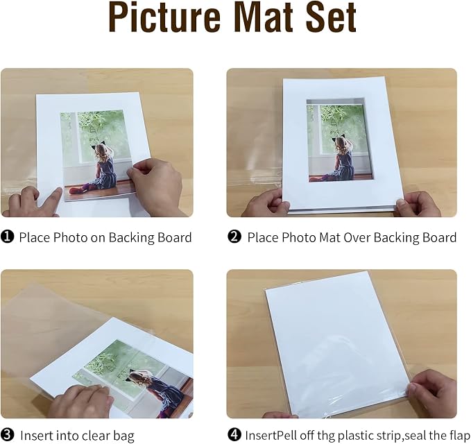 Acid Free 25 Pack 18x24 Pre-Cut Mat Board Show Kit for 16x20 | Photos, Prints or Artworks, 25 Core Bevel Cut Matts and 25 Backing Boards and 25 Crystal Plastic Bags, White - Image 6