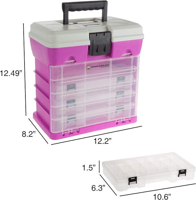 Storage Tool Box Organizer - Utility Box with 4 Drawers and 19 Compartments for Camping Supplies and Fishing Tackle by Wakeman Outdoors (Pink) - Image 2