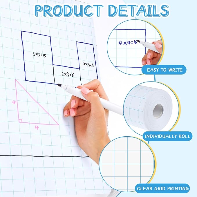 Jetec 2 Roll Large Grid Graph Paper Roll 1" Grid 16.5 Inch x 197ft Sewing Pattern Paper for Back to School Classroom Teaching Drafting Supplies Kids Students Gifts - Image 3