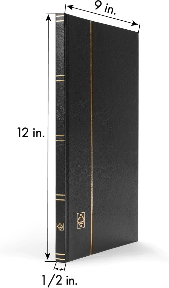 LIGHTHOUSE – “BASIC” Hard Cover Stockbook for Stamps – 16 Black Cardstock 9”x12” (A4) Pages with Clear Strips - Black - Image 4