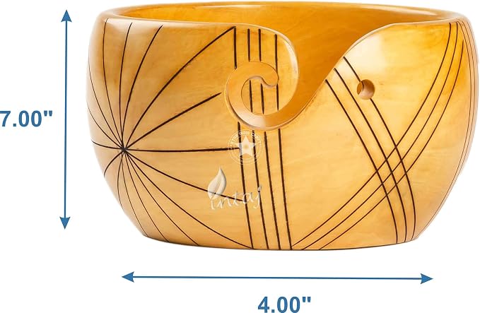 SIC Wooden Yarn Bowl for Knitting and Crochet, Haldu Lines Rosewood, 7 in | Hand-turned rosewood; smooth no-snag yarn slot; stable weighted base - Image 6