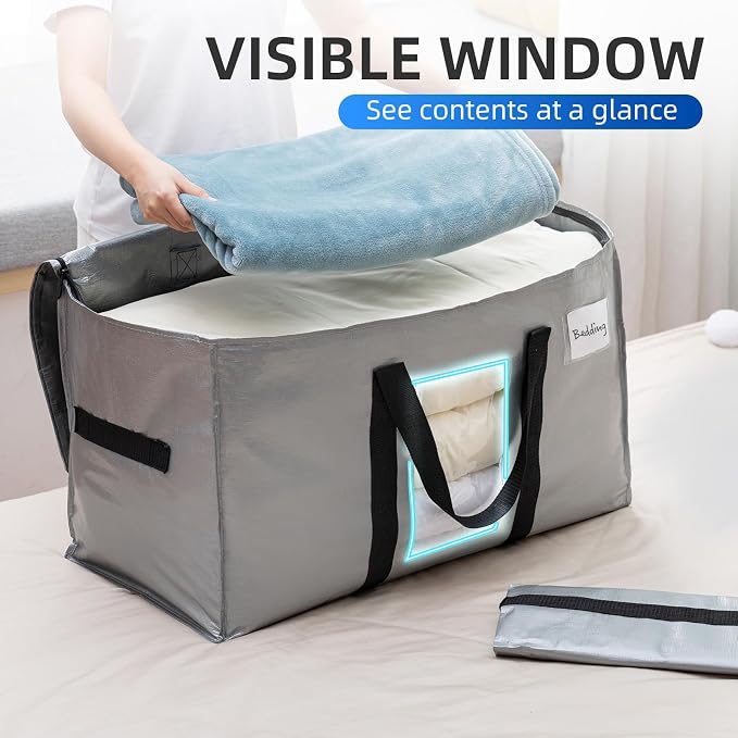 TAILI 10 Pack Silver XXL Moving Bags,Storage Bags with Visible Window | 93L Heavy Duty Totes For Home Storage,Wrap Around Handles,Alternative to Moving Boxes, College Dorm,Perfect for Moving - Image 3