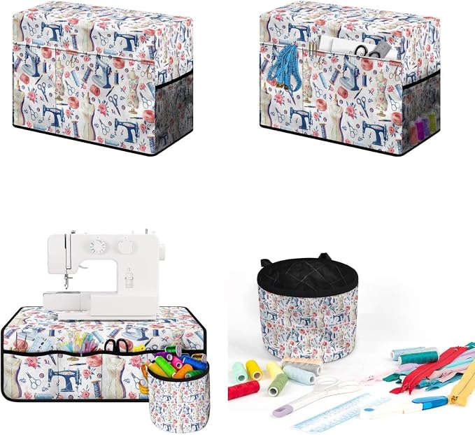Sewing Theme Sewing Machine Protective Cover and Table Mat with Small Cylinder and Pocket Durable Waterproof Sewing Supplies For Fits Standard Singer, Brother and Janome Machines - Image 4