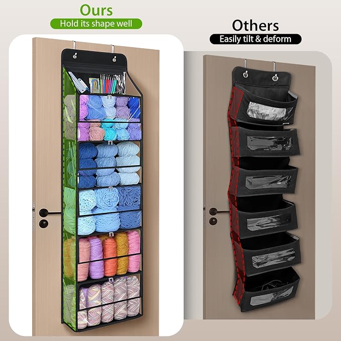 KEEGH Over the Door Hanging Yarn Storage Organizer, Clear Black | 6 Zipper Closure Compartments, Large Capacity Crochet Storage Organizer, Yarn Holder for Knitting Needles, Crochet Hooks - Image 5