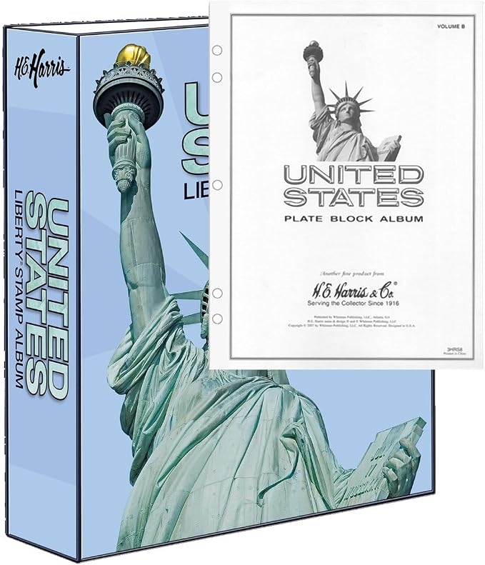 H.E. Harris & Co. USA Liberty Postage Stamp Plate Block Album with Pictures/Illustrations (Part B 1964-1989) with Liberty Two-Post Binder by Unknown
