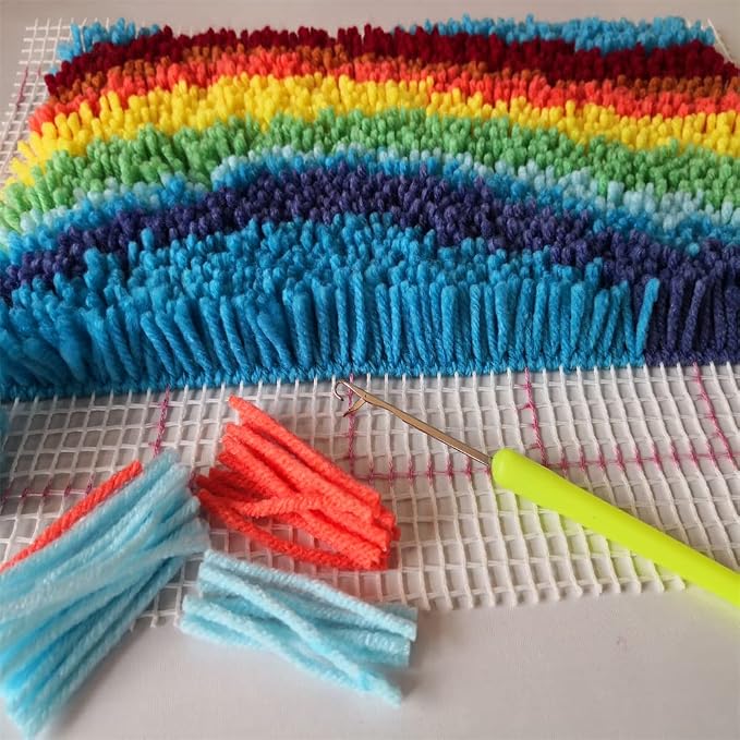 Yglnden 78x39inch(2pcs) Blank Rug Hooking Mesh Canvas Kit with Wooden Bent Latch Hook Tool for Latch Hook Pillow Tapestry Canvas DIY for Adults - Image 6