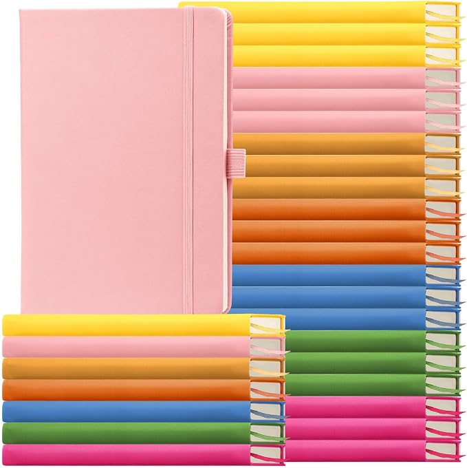 Laumoi 28 Pack A5 PU Leather Lined Notebook Journal, Bright Colors,Simple | PU Leather Journals, Wide Ruled 5.5x8.2 Inch, For School Business Work Writing, Bulk Ideal for Classroom Office Supplies by Unknown