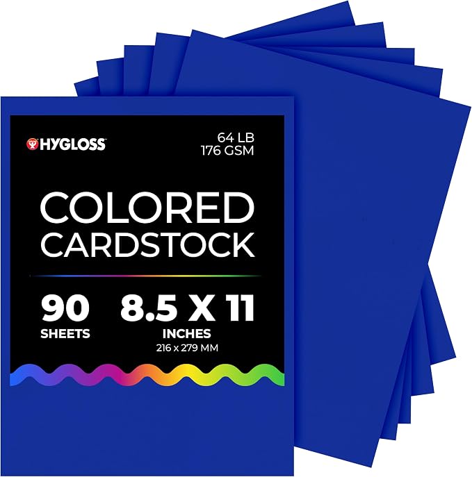 Hygloss Navy Blue Color Card Stock Paper 8.5" x 11" – Colored Cardstock Paper 8.5x11-inch, 90 Sheets, 65 lb/176 gsm, Fade-Resistant for Crafting, Card Making – Printer Compatible by HyglossProductsInc