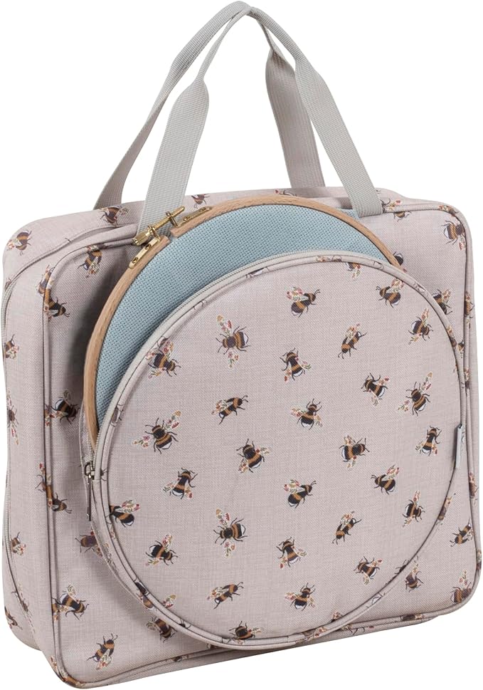 Hobby Gift Craft Bag with Embroidery Hoop Storage - Sewing and Embroidery Project Bag with Zipper Compartments, Storage for Hoops, Threads and Accessories by HobbyGift
