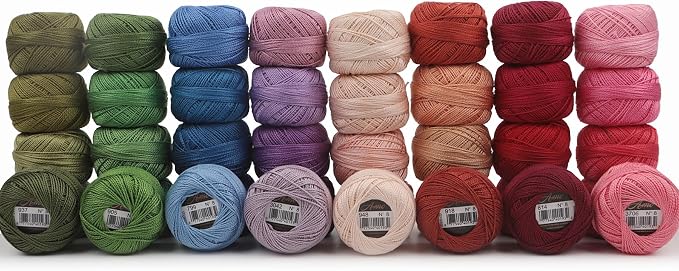 40 Colors Size 8 Double Mercerized Egyptian Long Staple Cotton Pearl Thread 5 Grams Ball Rainbow Color Embroidery Thread for Crochet Hardanger Cross Stitch Hand Embroidery (40B) by AmoHilosThread