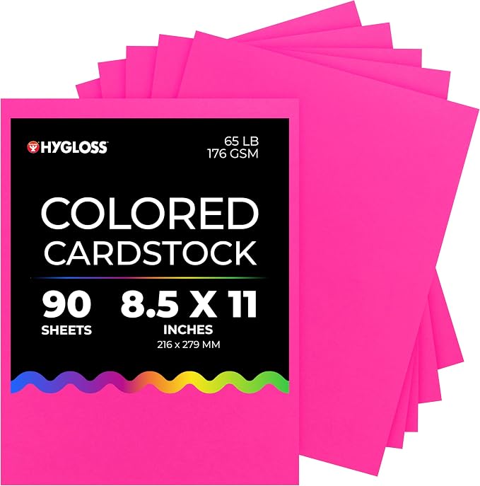 Hygloss Fuchsia Bright Colored Cardstock - 8.5x11-Inch, 90 Sheets, 65 lb/ 176 gsm, Fade-Resistant, Acid-Free Color Card Stock Paper by HyglossProductsInc