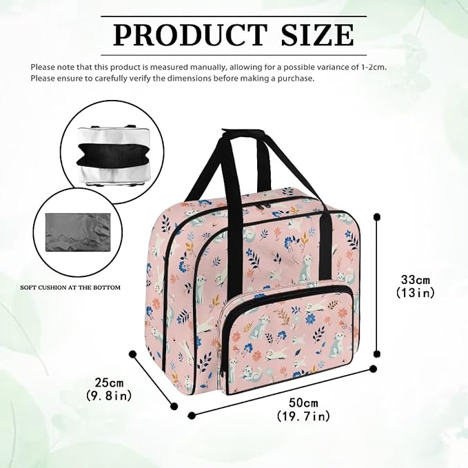 Sewing Machine Dust Bag Portable Carrying Case Portable Carrying Case Versatile Travel Tote Bag Universal Large Capacity Sewing Machine Storage Case, White Cat Flower Leaf Pink - Image 6