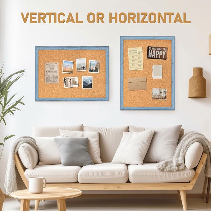 DOLLAR BOSS Cork Boards for Walls, 36 X 24 Inches Bulletin Board Decorative Hanging Pin Board Rustic Wooden Frame Vision Board Notice Board for Office Home Decor, Blue - Image 5