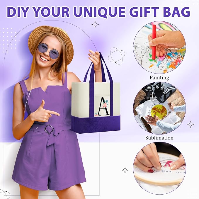 Sanwuta 12 Pcs Mini Canvas Tote Bags Bulk with Pocket Small Sublimation Blank Canvas Tote Reusable Grocery Bag for Women, DIY Craft (Purple) - Image 4