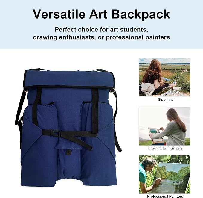 JJRING Heavy Duty Plein Air Artist Backpack With Handheld Strap, Blue | Art Supply Storage Tote Bag For Carrying 18x24 Artwork & Drawing Boards - Image 7