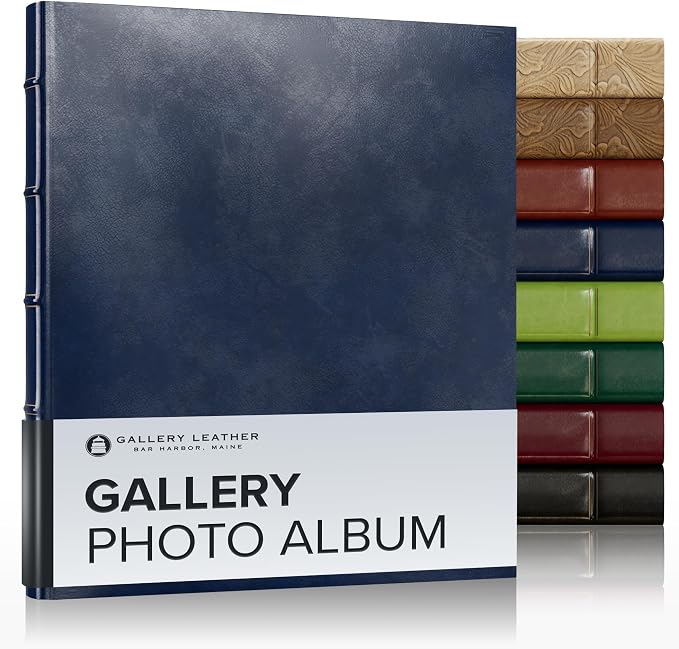 Gallery Leather Photo Album 4x6 Pictures with Slip-In Pockets & Writing | Space – Holds up to 120 Photos, Ring Bound, Made in USA – Acadia Navy - 11.75" x 10.5" by GalleryLeather