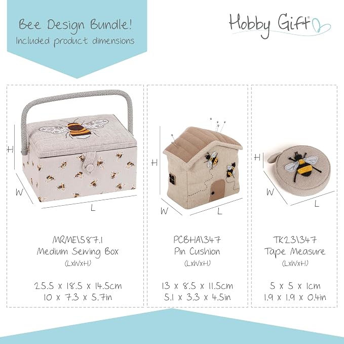 Hobby Gift Bee Sewing Gift Set with Fabric Sewing Box, Matching Pin Cushion and Tape Measure – Coordinated Sewing Accessories Bundle - Image 4
