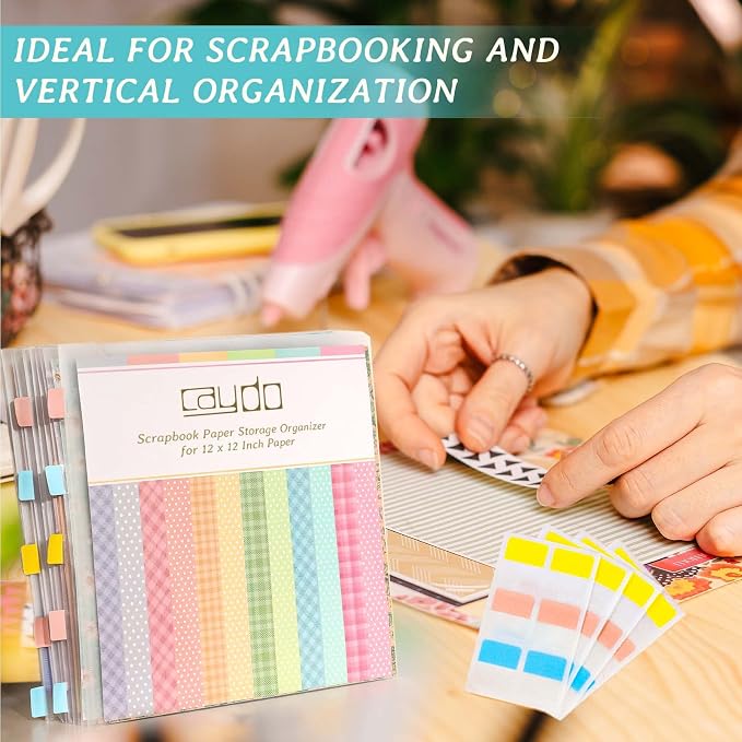 Caydo 36PCS Scrapbook Paper Storage Organizer for 12 x 12 Paper | Paper Storage with 100PCS Sticky Index Tabs Holds Scrapbooking, Cardstock, Vinyl Paper - Image 7