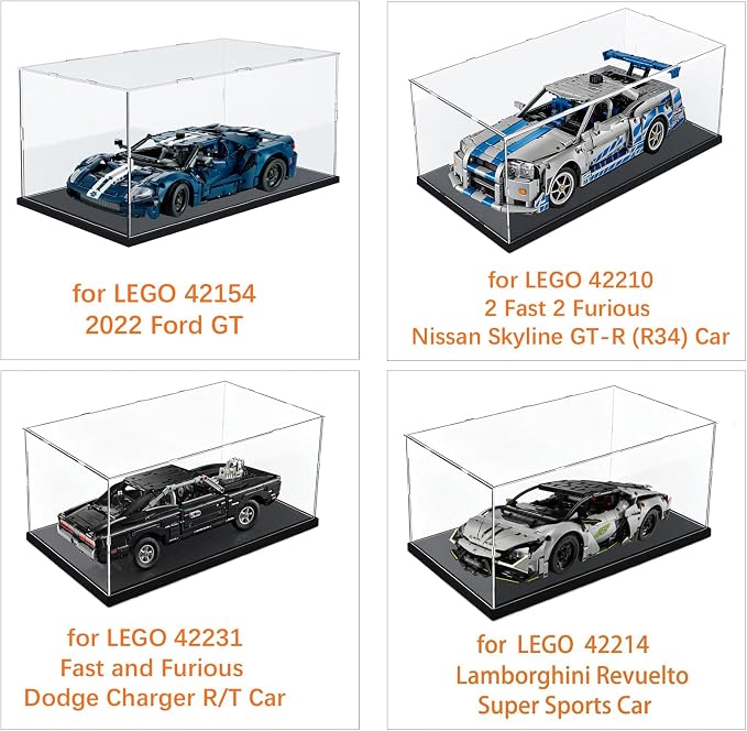 Thickened 3mm Clear Acrylic Display Case for Lego 42154 42210 Collectibles | Transparent box for 2022 Ford GT Skyline GT-R R34 42331 10367 Balrog Book Nook 43301 Slinky Dog, Black Inside 17.7x9.8x9.8in - Image 4