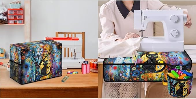 Sewing Machine Protective Cover and Table Mat with Small Cylinder and Pocket Durable Waterproof Sewing Supplies For Fits Standard Singer, Brother and Janome Machines Modern Art Cat - Image 5