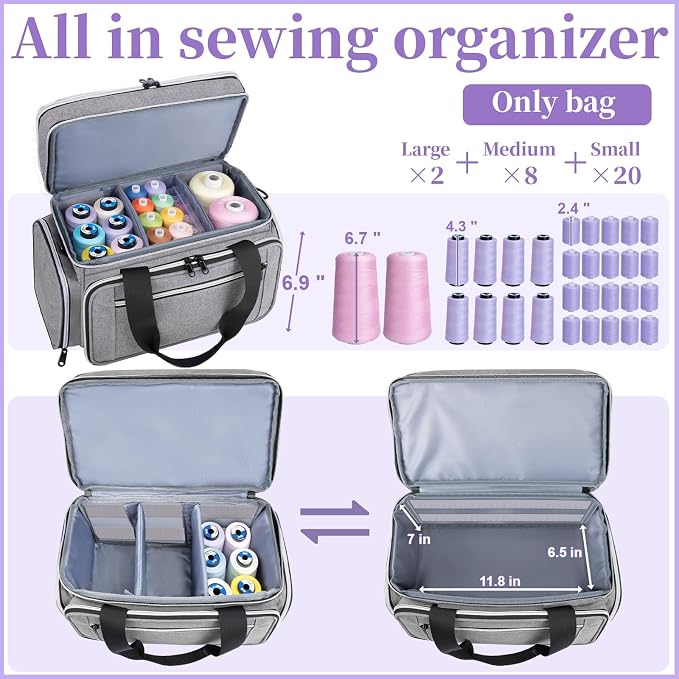 Anitor Sewing Supplies Organizer, Double Layer Sewing Storage Organizer | Two Detachable Dividers, Large Travel Sewing Bag Organizer with Shoulder Strap for Accessories (Bag Only) - Image 2