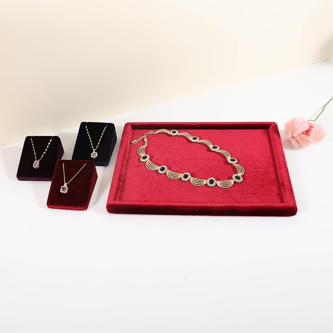 Rectangle Jewelry storage organizer plate, Velvet Jewerly display tray, Empty showcase tray for Necklace Bracelet Ring Earring【Red-Medium, 11.8 x 8.7 in 】 - Image 6