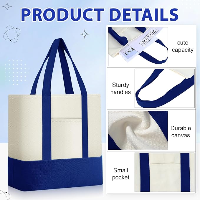 Sanwuta 12 Pcs Mini Canvas Tote Bags Bulk with Pocket Small Sublimation Blank Canvas Tote Reusable Grocery Bag for Women, DIY Craft (Royal Blue) - Image 3
