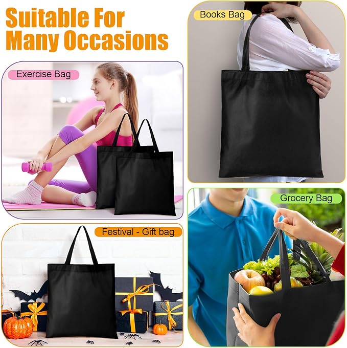 Woanger 100 Pcs Bulk Tote Bags 15'' x 16'' Reusable Fabric Shopping Canvas Bags Cloth Totes with Handles - Image 2