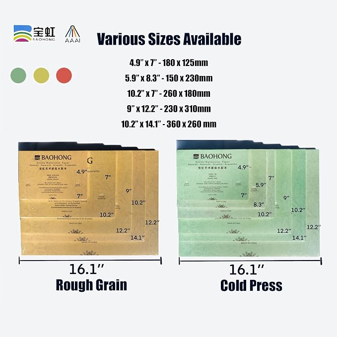 BAOHONG Artists' Watercolor Paper Block (20 Sheets, glued on Four Edges), 100% Cotton, Acid-Free, 140LB/300GSM, Watercolor Art Supplies for Wet, Dry, and Mixed Media Painting (Cold Press 8.3"X5.9") - Image 3