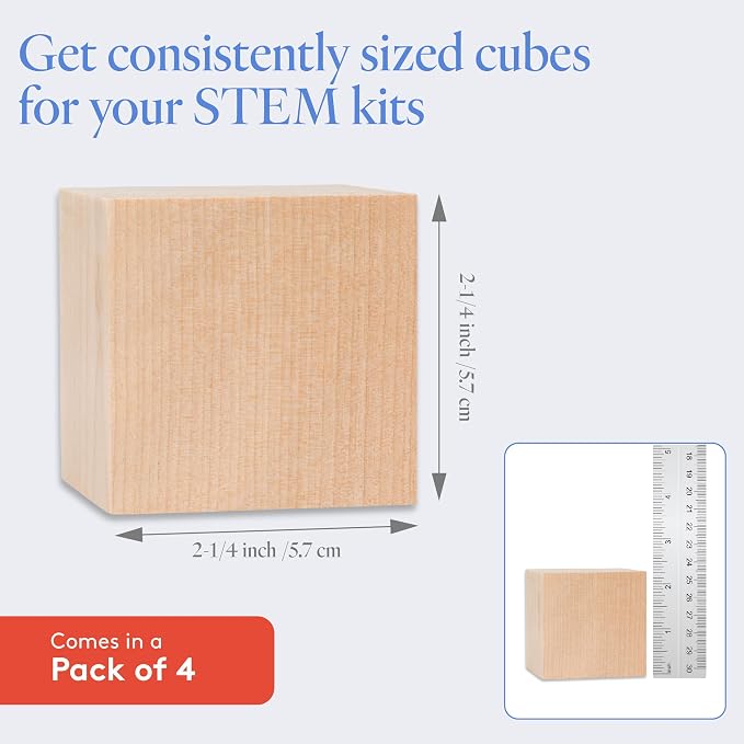 DIY Wooden Cubes 2-1/4-inch, Pack of 4 Large Wooden Blocks, Unfinished Wood Blocks for Crafts, STEM, Dice, and Building Blocks for Stacking, by Woodpeckers - Image 4