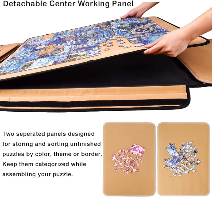 1500 Pieces Jigsaw Puzzle Board, Portable Puzzle Board, 25"×35.43" Jigsaw Puzzle Table Board, Puzzle Keeper Puzzle Caddy with Sorting Trays & Detachable Board,Non-Slip Surface - Image 3