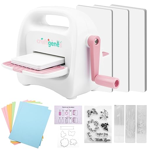 Mini Die Cutting and Embossing Machine with Starter Kit, 8.5 cm (3.5") Feed Slot for 3" Paper, Includes 24 Accessories for DIY Crafts, Card Making & Scrapbooking(Pink)