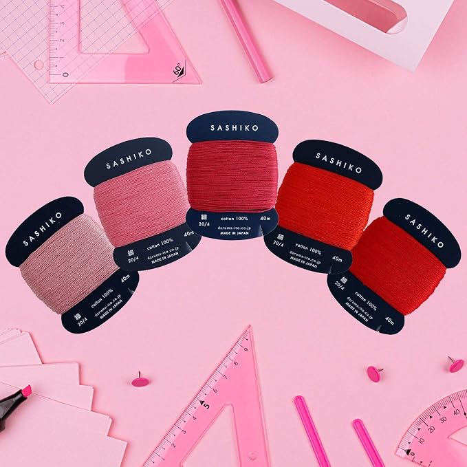DARUMA Sashiko Thread 100% Cotton Card Type (43.7 yd) x 5 Colors with English Manual, Sewing & Embroidery Value Set with Gift Package(Thin, Hanafubuki) - Image 6