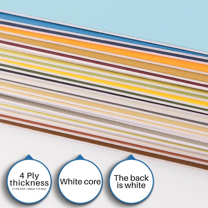 Golden State Art 8x10 Uncut Mat Boards, 50 Pack Assorted Color Matboards | 4-Ply Thickness Uncut Mats Backing for Prints, Framing Backing, DIY Projects, Presentation Boards, Art Crafts - Image 3