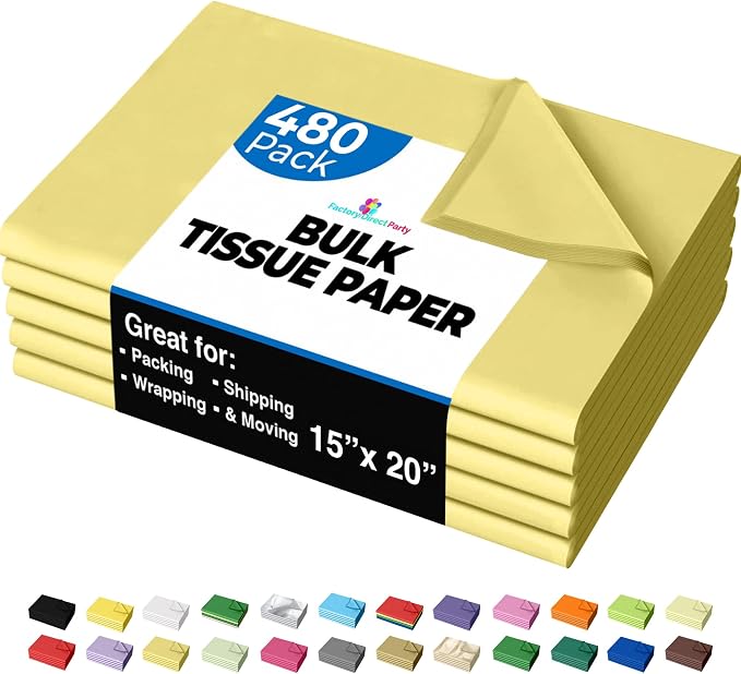 Party Solids Ivory Tissue Paper for Gift Bags - 15" X 20" Bulk Tissue Paper Ivory 480 Sheets - 10lb Newsprint for Packing, Birthday Gift Box Filler, Packing Supplies for Moving Supplies by Crown+Display