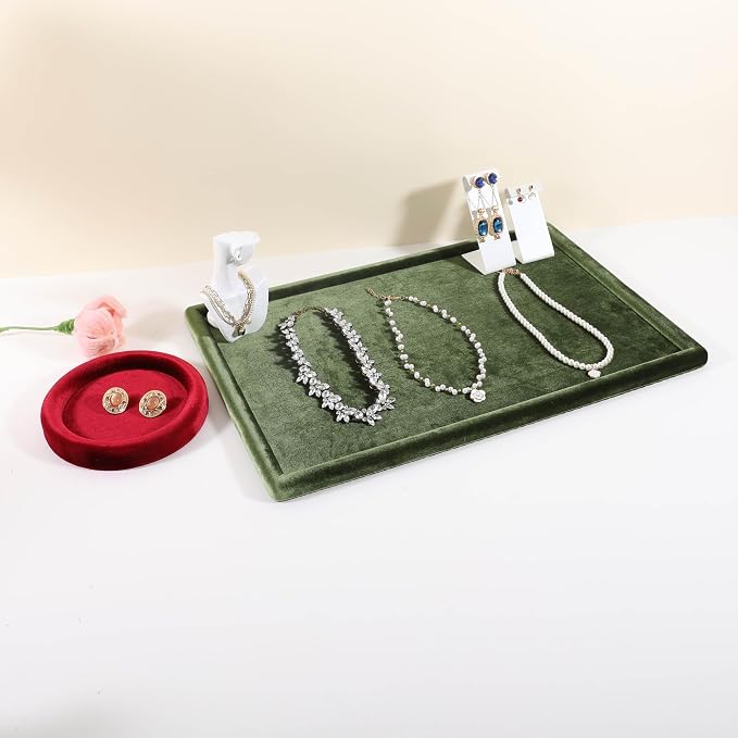 Rectangle Jewelry storage organizer plate, Velvet Jewerly display tray, Empty showcase tray for Necklace Bracelet Ring Earring【Light Green-Large, 17.7 x 11.8 in 】 - Image 8