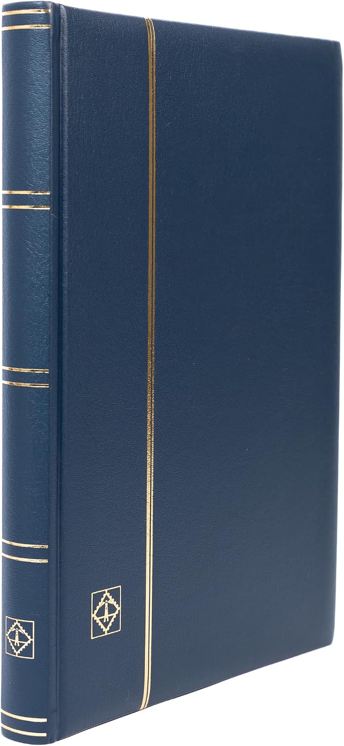 LIGHTHOUSE – “PREMIUM” Bonded Leather Cover Stockbook for Stamps - 32 Black Cardstock A4 Pages with Clear Strips and Double Linen Hinges - Blue - Image 4