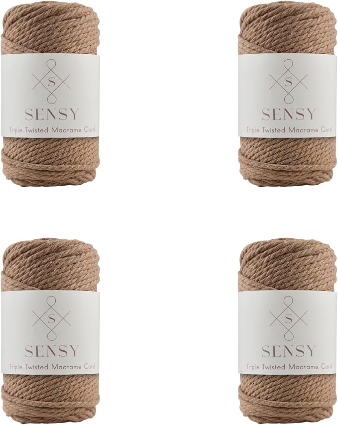 S Sensy 3mm Triple-Vegan Recycled Cotton Macrame Cord 4 Pack Latte 82 Yards by SSENSY