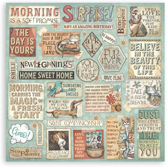 Stamperia - Scrapbook Paper Pad for Scrapbooking, Albums, Card Making, Bullet Journalling and More, Acid Free, Double-Sided, Perfect for Hobbies, Crafts, and Gifting (Furry Friends) (20.3 x 20.3 cm) - Image 3