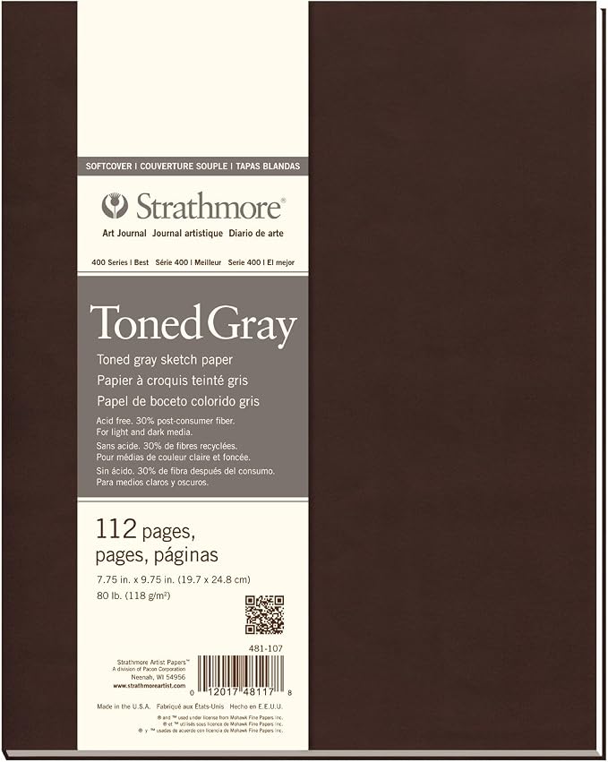 Strathmore 481-107 Softcover Art Sketch Journal, 7.75" X 9.75", Toned Gray, 112 Pages by StrathmorePaper