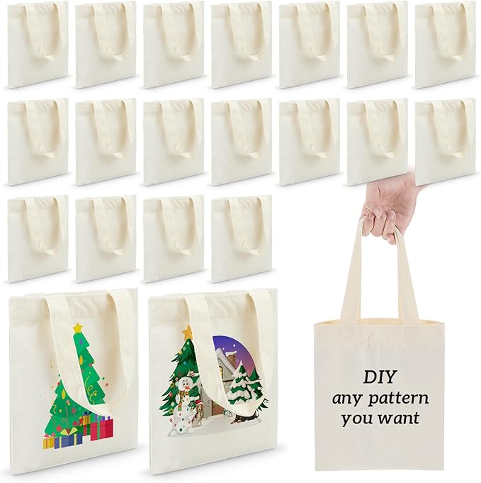 Amylove 24 Pcs Mini Canvas Tote Bags,8 X 10 Inch,Natural Color | Blank Sublimation DIY, Small Reusable Totes Coloring Crafts, Grocery Shopping Easter Halloween Party Favor Gift Bags by Amylove