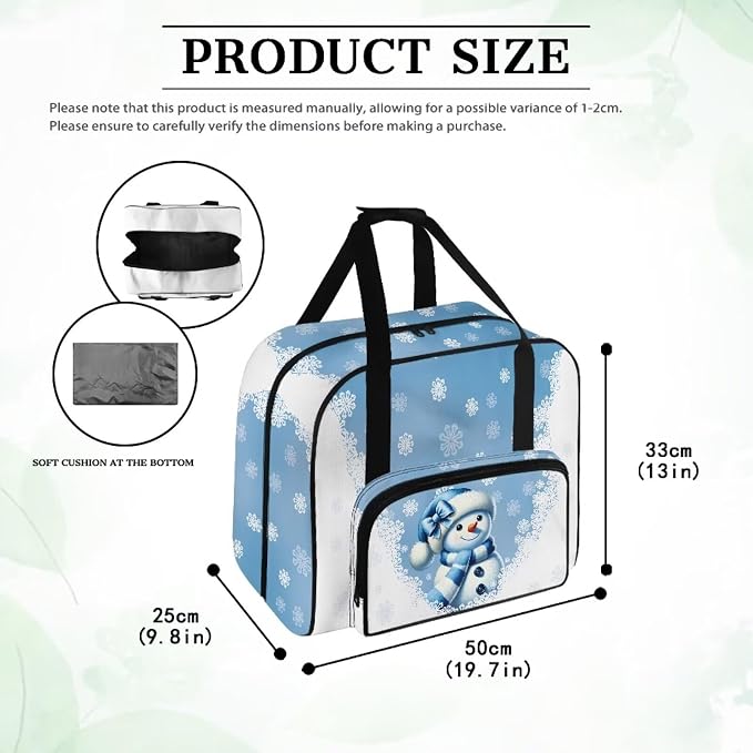Sewing Machine Carrying Case Universal Appliance Dust Storage Bag Spacious Sewing Machine Accessories Organizer Bag Portable Travel Tote Bag, Snowman Snowflake Blue White - Image 6