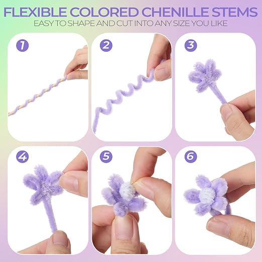 Libima 3800 Pcs Pipe Cleaners Bulk 10 Colors Chenille Stems Craft Supplies 12" Long Fuzzy Sticks 6 mm Teacher Welcome Back Gifts DIY Flower Kits for Art Bouquet Creative Activity Decor (Bright) - Image 7